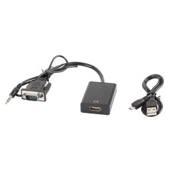 Lanberg VGA(M)+Minijack 3,5MM(M)- HDMI(F) Adaptérový Kabel 20CM černý