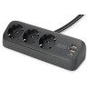 DIGITUS 3cestný kancelářský prodlužovací kabel s 2x USB-A a 1x USB-C porty, černý