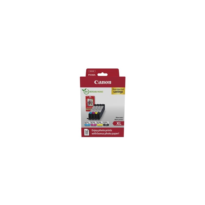 Canon CARTRIDGE CLI-571XL C/M/Y/BK PHOTO VALUE Multi-Pack pro PIXMA MG575x, MG6850x, MG775x, TS6052 (645 str.)