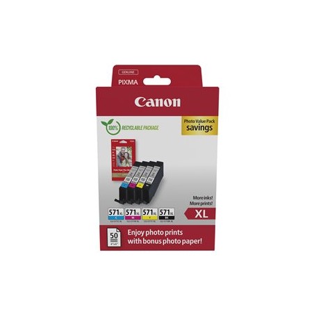 Canon CARTRIDGE CLI-571XL C/M/Y/BK PHOTO VALUE Multi-Pack pro PIXMA MG575x, MG6850x, MG775x, TS6052 (645 str.)
