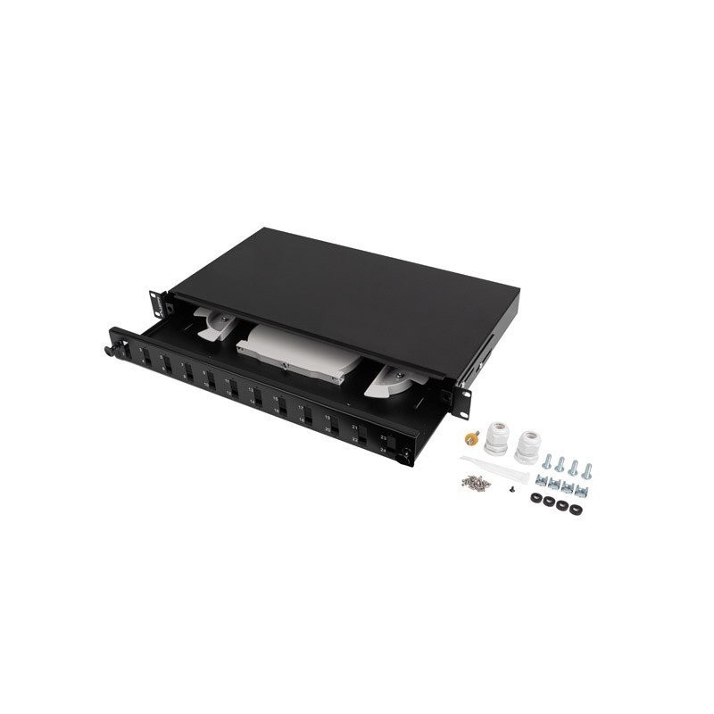 LANBERG 19" 1U OPTICKÝ PATCH PANEL 12XSC DUPLEX / 12XLC QUAD ČERNÝ + PŘÍSLUŠENSTVÍ FOP112SDLQB