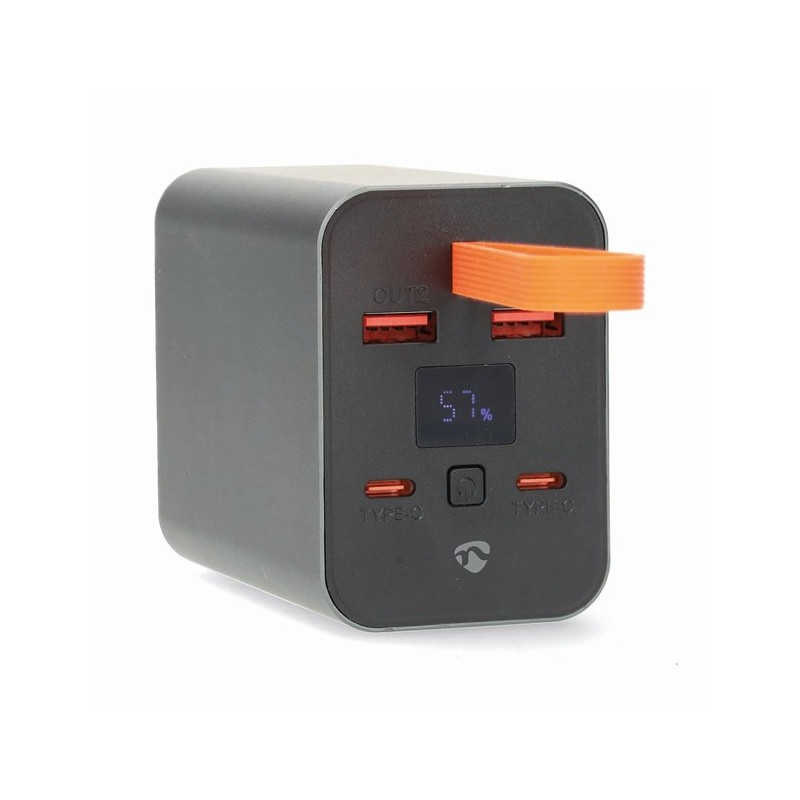 Nedis PBKPD100W25BK - Powerbanka | 30000 mAh | Výstup 2x USB-A / 2x USB-C | Vstup 1x USB-C | PD3.0 100W