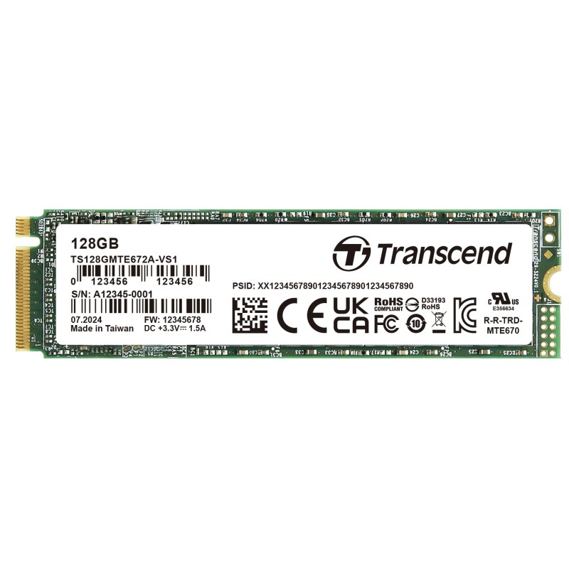 Transcend TS128GMTE672A-VS1 128GB, M 2 2280, PCIe Gen3x4, NVMe, 112-layer 3D NAND flash