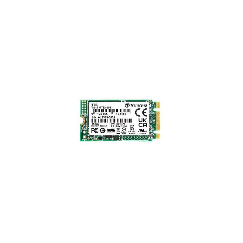 TRANSCEND MTE460T-VS1 512GB Industrial M.2 2242, PCIe Gen3x2, NVMe, 3D TLC BiCS5, DRAM-less, PE: 3K, extended temp
