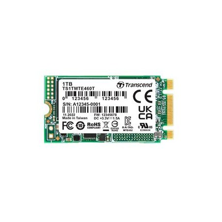 TRANSCEND MTE460T-VS1 512GB Industrial M.2 2242, PCIe Gen3x2, NVMe, 3D TLC BiCS5, DRAM-less, PE: 3K, extended temp