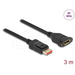 Delock DisplayPort prodlužovací kabel s panelovým uchycením 8K 60 Hz 3 m