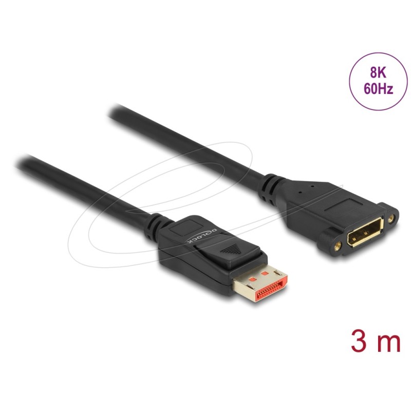 Delock DisplayPort prodlužovací kabel s panelovým uchycením 8K 60 Hz 3 m