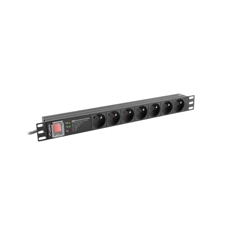Lanberg napájecí Distribuční Jednotka (PDU) pro 19" 1U 16A 2M 7X francouzské zásuvky SPD-3MP černá