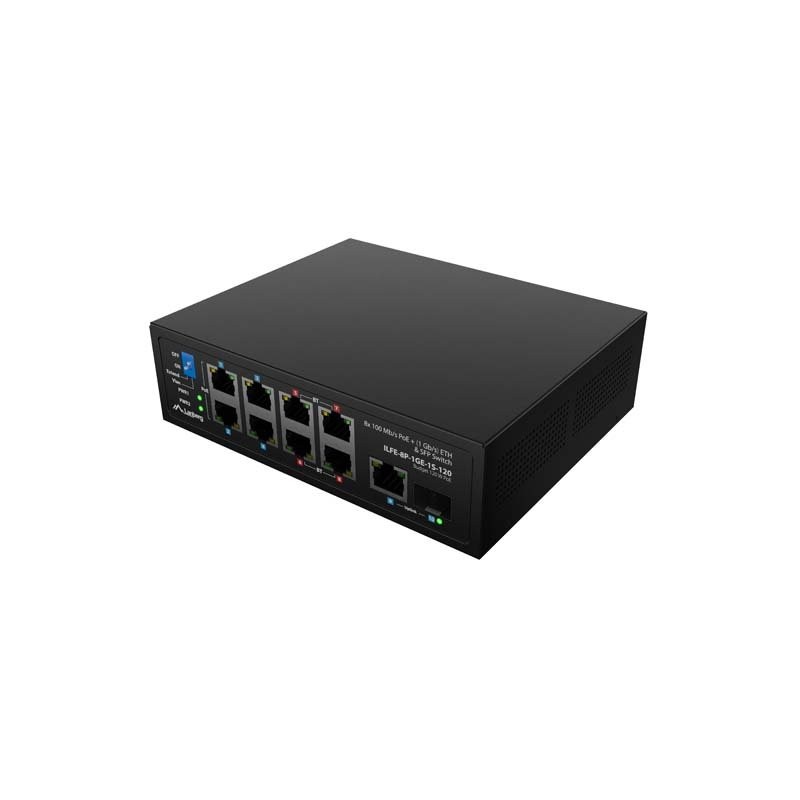 Lanberg Switch ILFE-8P-1GE-1S-120 lehký Průmyslový PoE 4XBT 4XAT SFP+Eth DIN Fast Ethernet