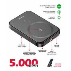 SWISSTEN POWER BANK FUSION 5000 mAh S NABÍJENÍM APPLE WATCH (kompatibilní s MagSafe) STŘÍBRNÁ