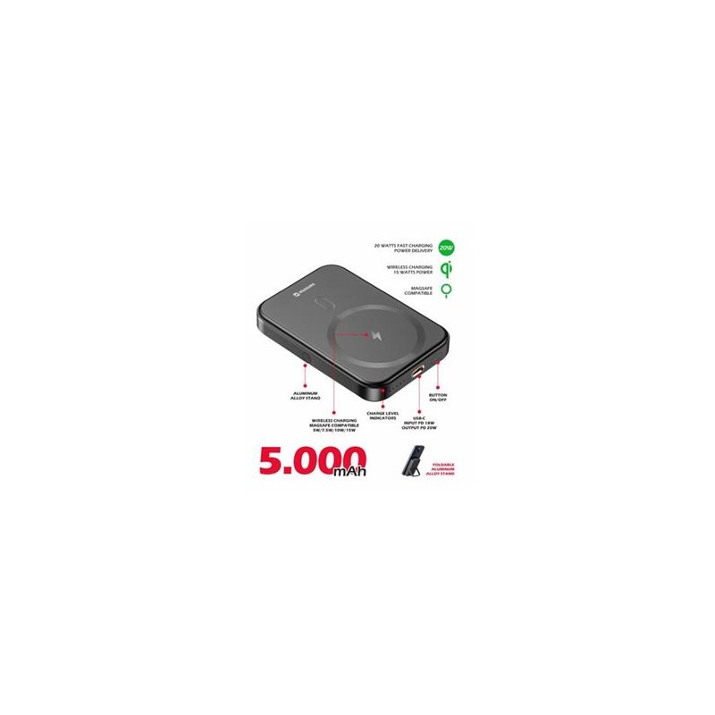 SWISSTEN POWER BANK FUSION 5000 mAh S NABÍJENÍM APPLE WATCH (kompatibilní s MagSafe) STŘÍBRNÁ