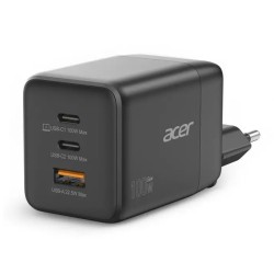 ACER Adaptér 100W GaN charger, 3porty: 2x USB-C + 1x USB-A ports, EU a UK zástrčka, textilní obal, black