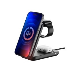 3mk bezdrátová nabíječka - MagRocket 3-in-1, technologie Qi2, 15W, černá