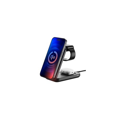 3mk bezdrátová nabíječka - MagRocket 3-in-1, technologie Qi2, 15W, černá