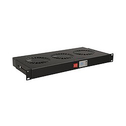 19" 1U 3 ventilátory s bimetalovým termostatem RAL černá do 19" lišt VJ19-3-T-B