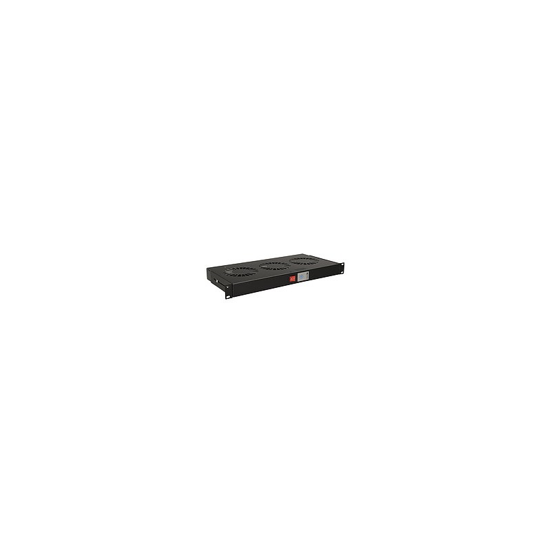 19" 1U 3 ventilátory s bimetalovým termostatem RAL černá do 19" lišt VJ19-3-T-B