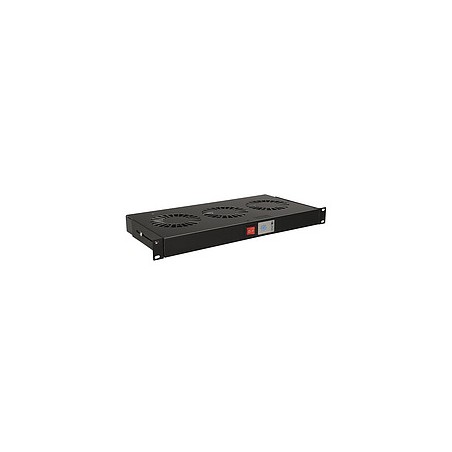19" 1U 3 ventilátory s bimetalovým termostatem RAL černá do 19" lišt VJ19-3-T-B