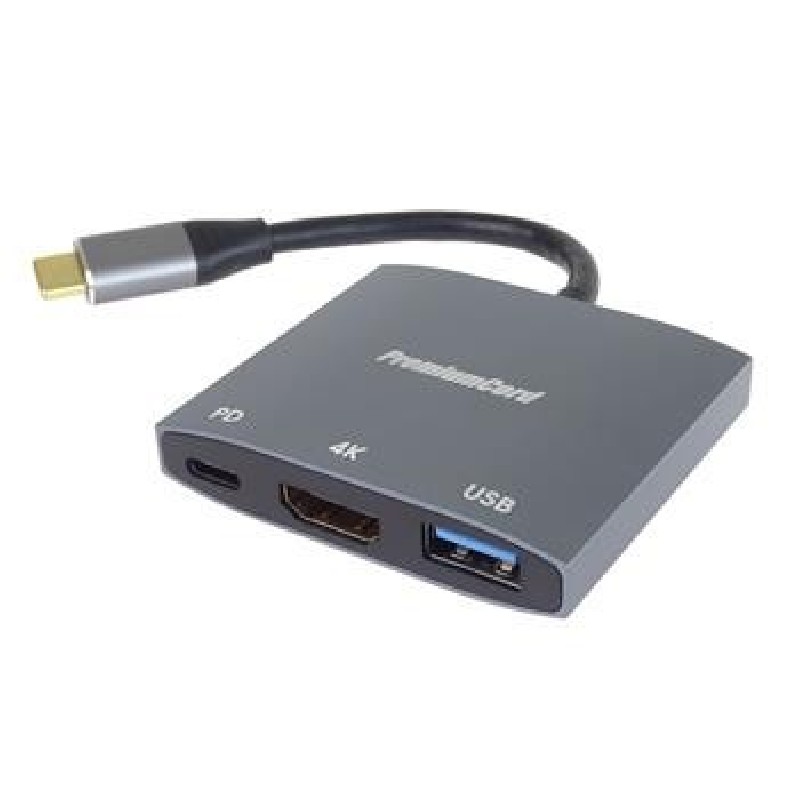 PremiumCord adaptér USB-C na HDMI, USB3.0, PD, rozlišení 4K a FULL HD 1080p