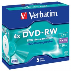 VERBATIM DVD-RW (4x, 4,7GB), 5ks/pack