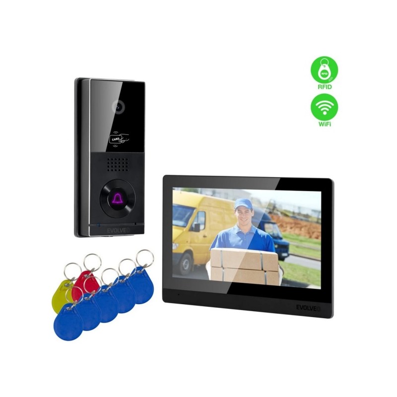 EVOLVEO DoorPhone AHD10, Sada domácího WiFi videotelefonu s ovládáním dveří a RFID, černý 10" monitor, 32GB