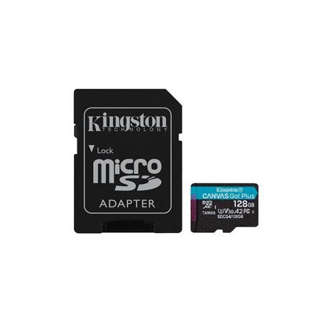 Kingston MicroSDXC karta 128GB Canvas Go! Plus, R:200/W:160MB/s, Class 10, UHS-I, U3, V30, A2 + Adaptér
