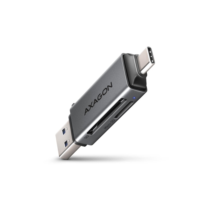 AXAGON CRE-DAC, USB-C + USB-A, 5 Gbps - MINI čtečka karet, 2-slot & lun SD/microSD, podpora UHS-I