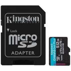 Kingston MicroSDXC karta 512GB Canvas Go! Plus, R:200/W:160MB/s, Class 10, UHS-I, U3, V30, A2 + Adaptér