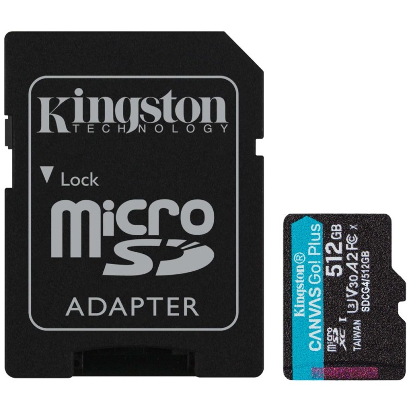 Kingston MicroSDXC karta 512GB Canvas Go! Plus, R:200/W:160MB/s, Class 10, UHS-I, U3, V30, A2 + Adaptér