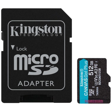 Kingston MicroSDXC karta 512GB Canvas Go! Plus, R:200/W:160MB/s, Class 10, UHS-I, U3, V30, A2 + Adaptér