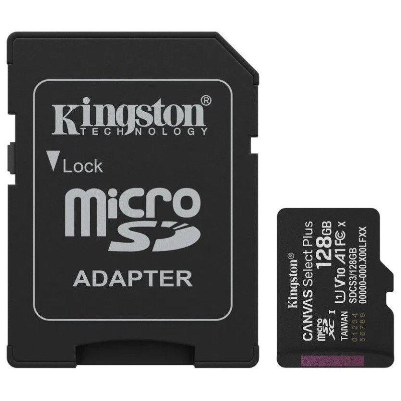 Kingston MicroSDXC karta 128GB Canvas Select Plus, U1, V10, A1, SD Adaptér