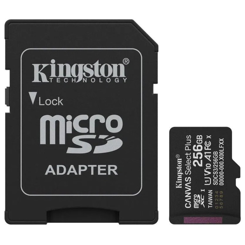 Kingston MicroSDXC karta 256GB Canvas Select Plus, U1, V10, A1, SD Adaptér