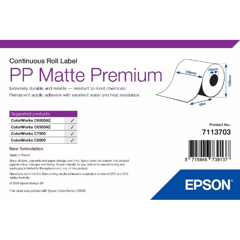EPSON POKLADNÍ SYSTÉMY PP Matte Label Premium/Continuous Roll 105MM X 55M