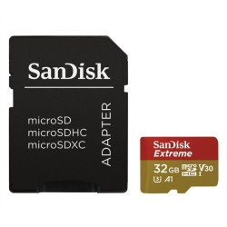 SanDisk MicroSDHC karta 32GB Extreme (100MB/s, Class 10 UHS-I V30, pro akční kamery) + adaptér
