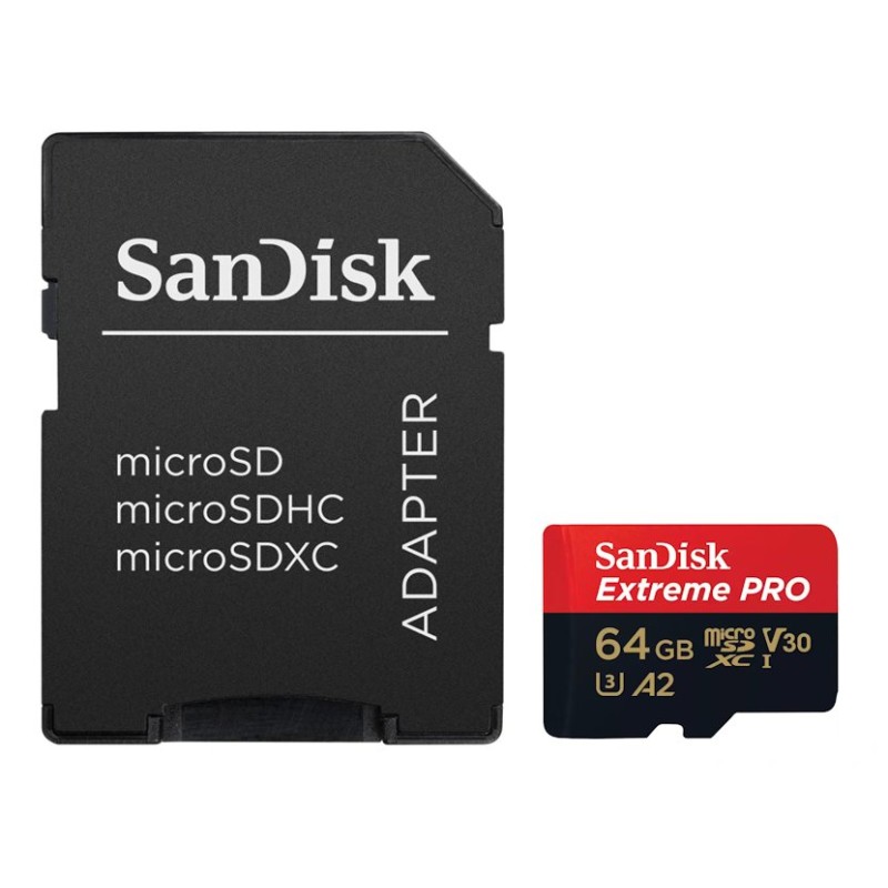 SanDisk micro SDXC karta 64GB Extreme PRO (200 MB/s Class 10, UHS-I U3 V30) + adaptér