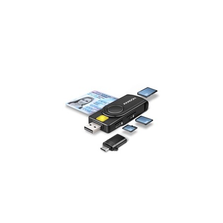 AXAGON CRE-SMP2A, USB-A PocketReader 4-slot čtečka Smart card (eObčanka) + SD/microSD/SIM