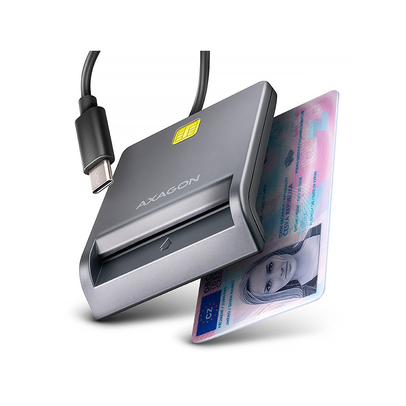 AXAGON CRE-SM3TC, USB-C FlatReader čtečka kontaktních karet Smart card (eObčanka), kabel 1.2m