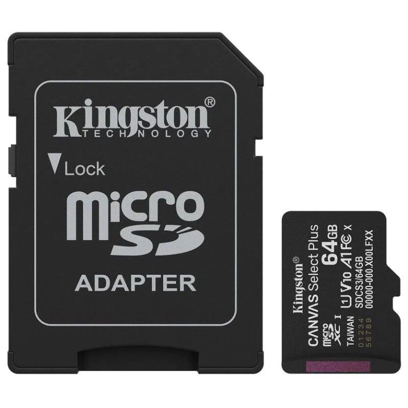 Kingston MicroSDXC karta 64GB Canvas Select Plus, U1, V10, A1, SD Adaptér