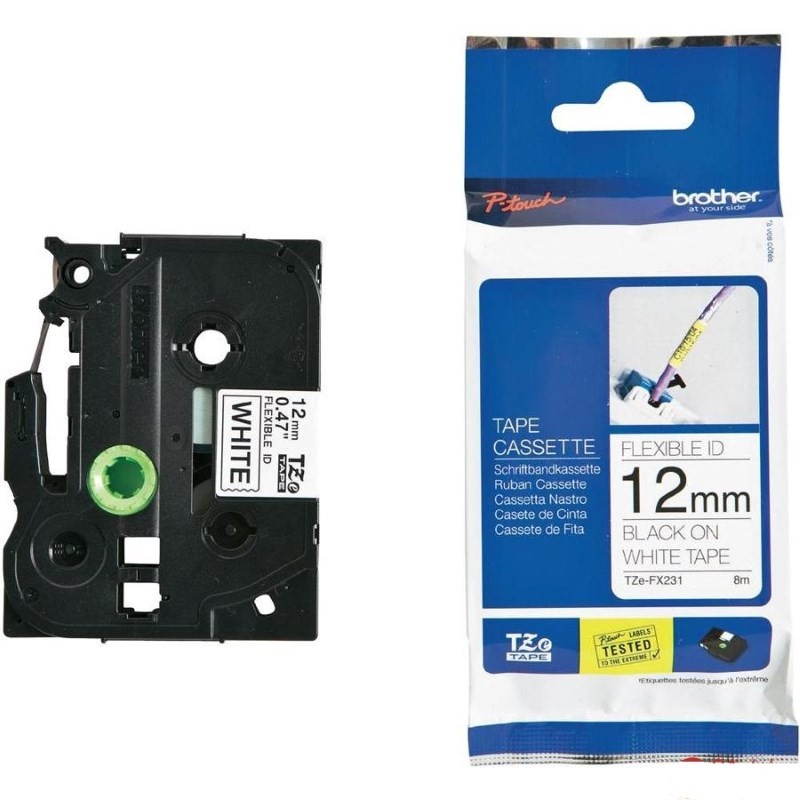 BROTHER TZEFX231 - kazeta TZ šířky 12mm, flexibilní páskou TZE-FX231, bílá/černé písmo