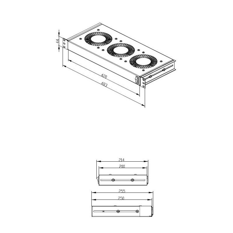 CONTEG 19" ventilační jednotka, 2 ventilátory, 230V, termostat