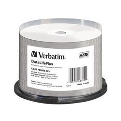 VERBATIM CD-R(50-pack) spindl, AZO 52X,700MB,WHITE WIDE PRINTABLE SURFACE NON-ID