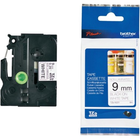 Brother originální páska do tiskárny štítků, Brother, TZE-N221, černý tisk/bílý podklad, nelaminovaná, 8m, 9mm