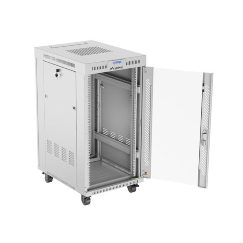 19" Volně stojící racková skříň 22U 600X800 šedé skleněné dveře LCD Lanberg (Flat Pack) V2