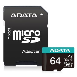 ADATA MicroSDXC karta 64GB Premier Pro UHS-I V30S (R:100/W:80 MB/s) + SD adaptér
