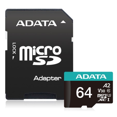 ADATA MicroSDXC karta 64GB Premier Pro UHS-I V30S (R:100/W:80 MB/s) + SD adaptér
