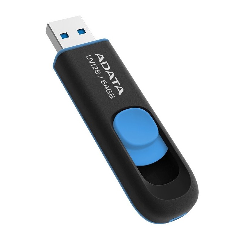 ADATA Flash Disk 64GB UV128, USB 3.1 Dash Drive (R:90/W:40 MB/s) černá/modrá