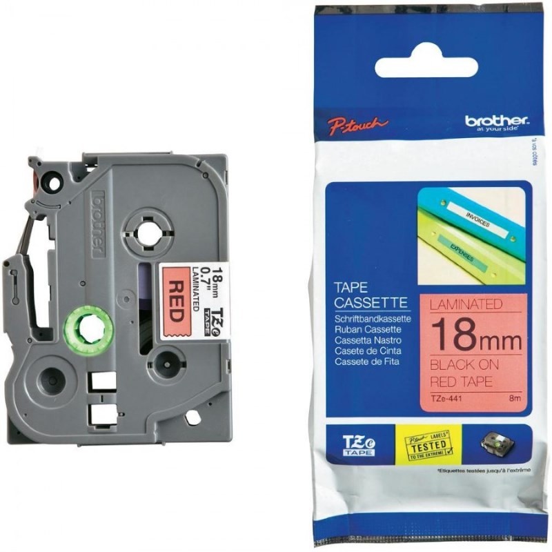 BROTHER TZE441 - kazeta TZ šířky 18mm, laminovaná TZE-441, červená/černé písmo