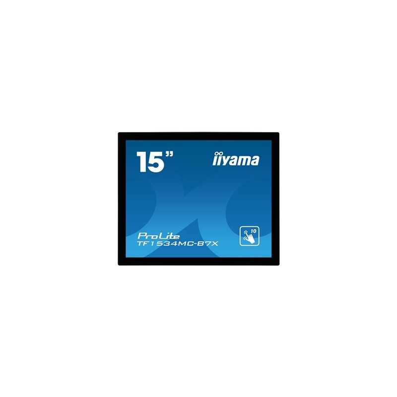 15" iiyama TF1534MC-B7X: TN, XGA, capacitive, 10P, 370cd/m2, VGA, DP, HDMI, IP65, černý