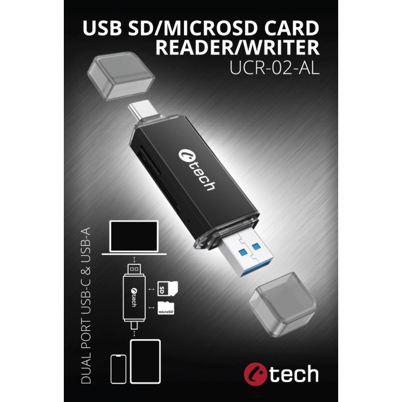 C-TECH čtečka karet UCR-02-AL, USB 3.0 TYPE A/ TYPE C, SD/micro SD