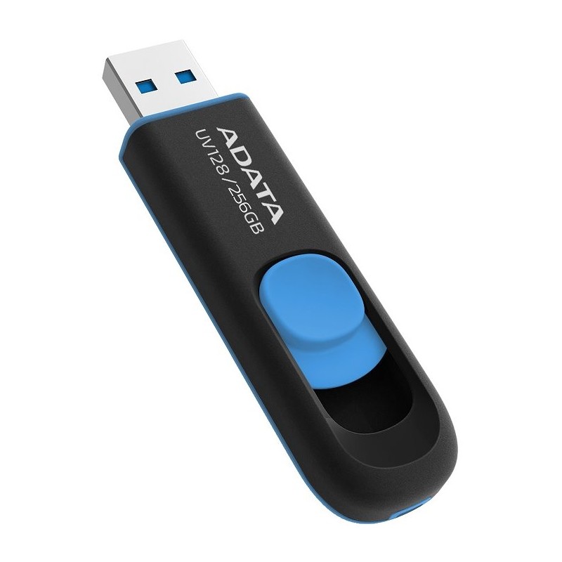 ADATA Flash Disk 256GB UV128, USB 3.1 Dash Drive (R:90/W:40 MB/s) černá/modrá