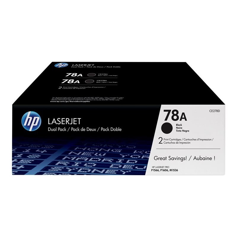 HP 78A Black 2-pack LJ Toner Cart, CE278AD (2,100 / 2,100 pages)